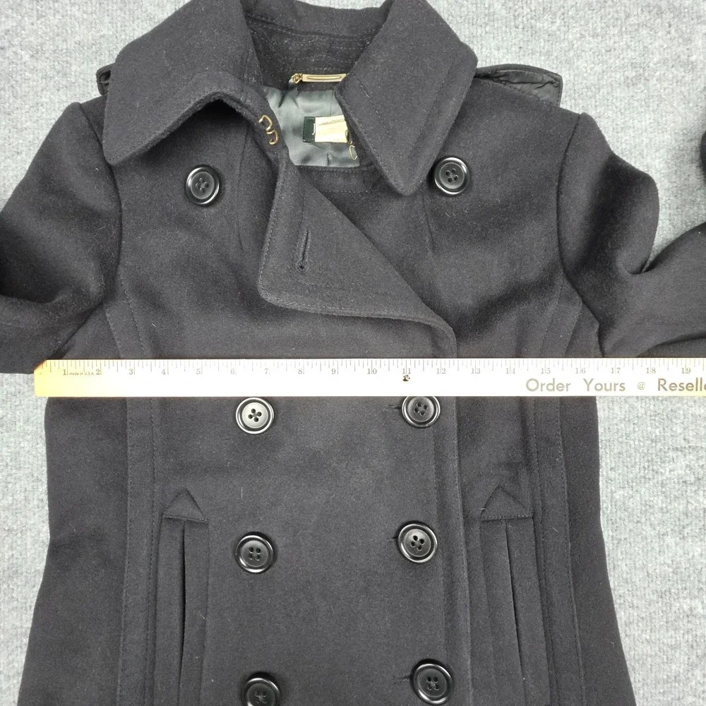 J Crew Wool Pea Coat Women's XS Black Double Breast Six Button Lined Thick - Picture 7 of 9